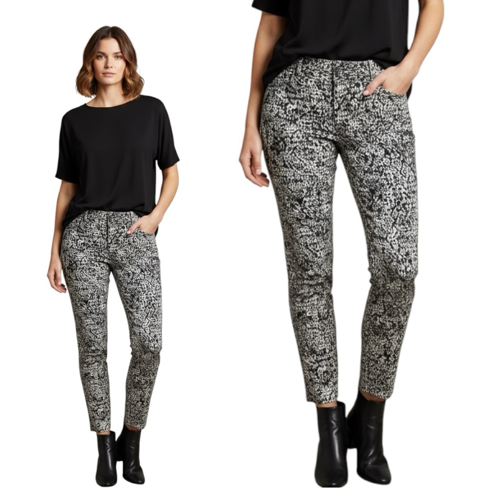 ETCETERA‎ PANTS Women's 4 Black White Stretch Skinny Leg Wearable Art Fitted